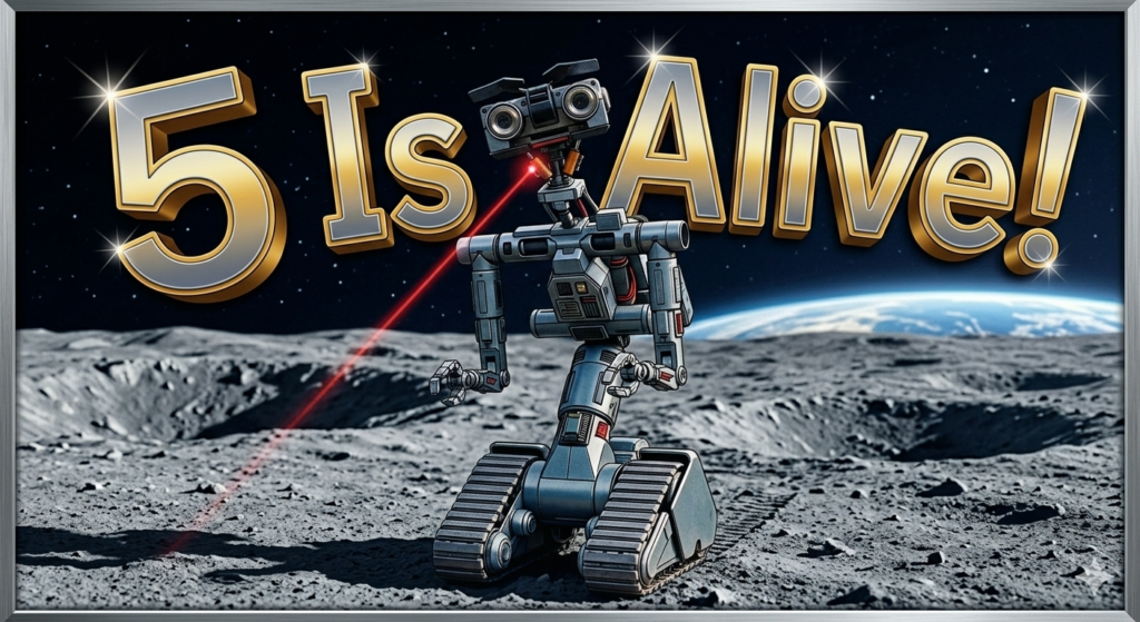 Spoof movie poster “5 Is Alive”. AI-generated image. 